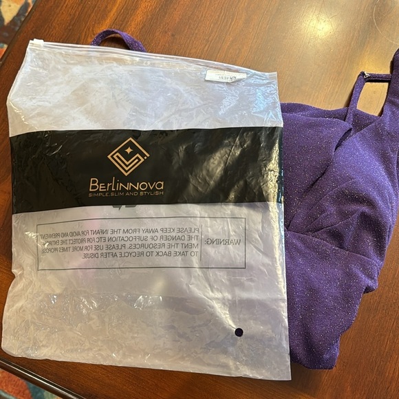 BerlinNova NWT Prom Purple Evening Metallic High Slit Mermaid Dress - Picture 12 of 12